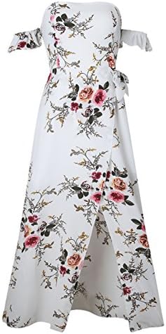 Womens Summer Maxi Beach Wedding Dress Off Shoulder Ruffles Floral Casual Flowy Split Sundresses