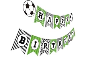 SILVIMA Soccer Birthday Banner, Soccer Theme Happy Bday Bunting Sign, Soccer Party Decoration