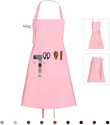Amazon Lessmo 首掛け シンプルエプロン ロング丈調節可能 腰下 前結び 後ろ結び 選べる9色 汚れにくい 無地 男女兼用 保育 カフェレストラン 料理教室 ワークエプロン ピンク シングル エプロン オンライン通販