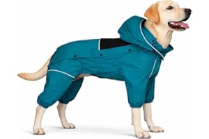 LOVELONGLONG Waterproof Dog Raincoat with Removable Hood – Outdoor Full Body Dog Jacket, Windproof Snowproof Shell Suit – All