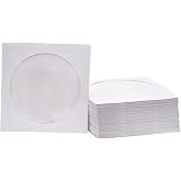 PVPKG Premium White Paper CD, DVD, Blu-Ray Disc Sleeves with Clear Window and Flap, 100gsm Paper Envelopes for Disc Storage, Space-Saving Design, 100 Pack.