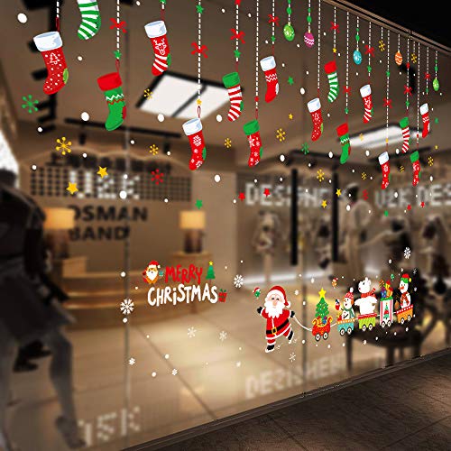 ZOCONE Christmas Window Stickers Holiday Decorations, Snowflake Window Clings, Santa Claus Snowman Window Decals for Home Office Shopwindow (4 Sets-A)