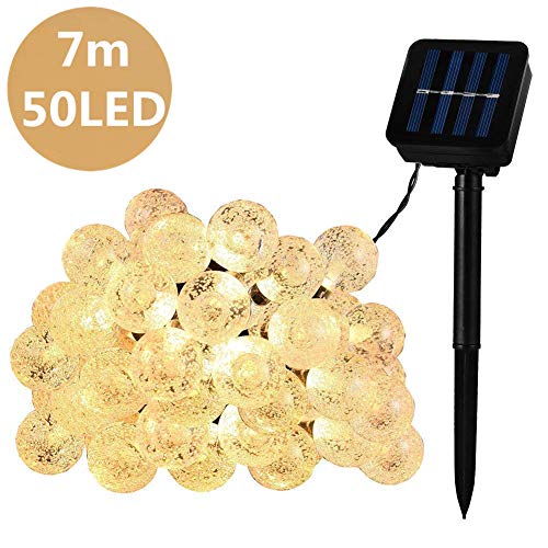 Guirnalda luces exterior solares, HUAFA 7M 50 LEDCadena de Bola Cristal