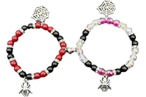 Fuqimanman2020 2pcs Christmas Xmas Spider Web Friendship Bracelets Set Charms Strand Love Heart Energy Stone Relationship Couple Matching Attraction Distance BFF Party Halloween Jewelry