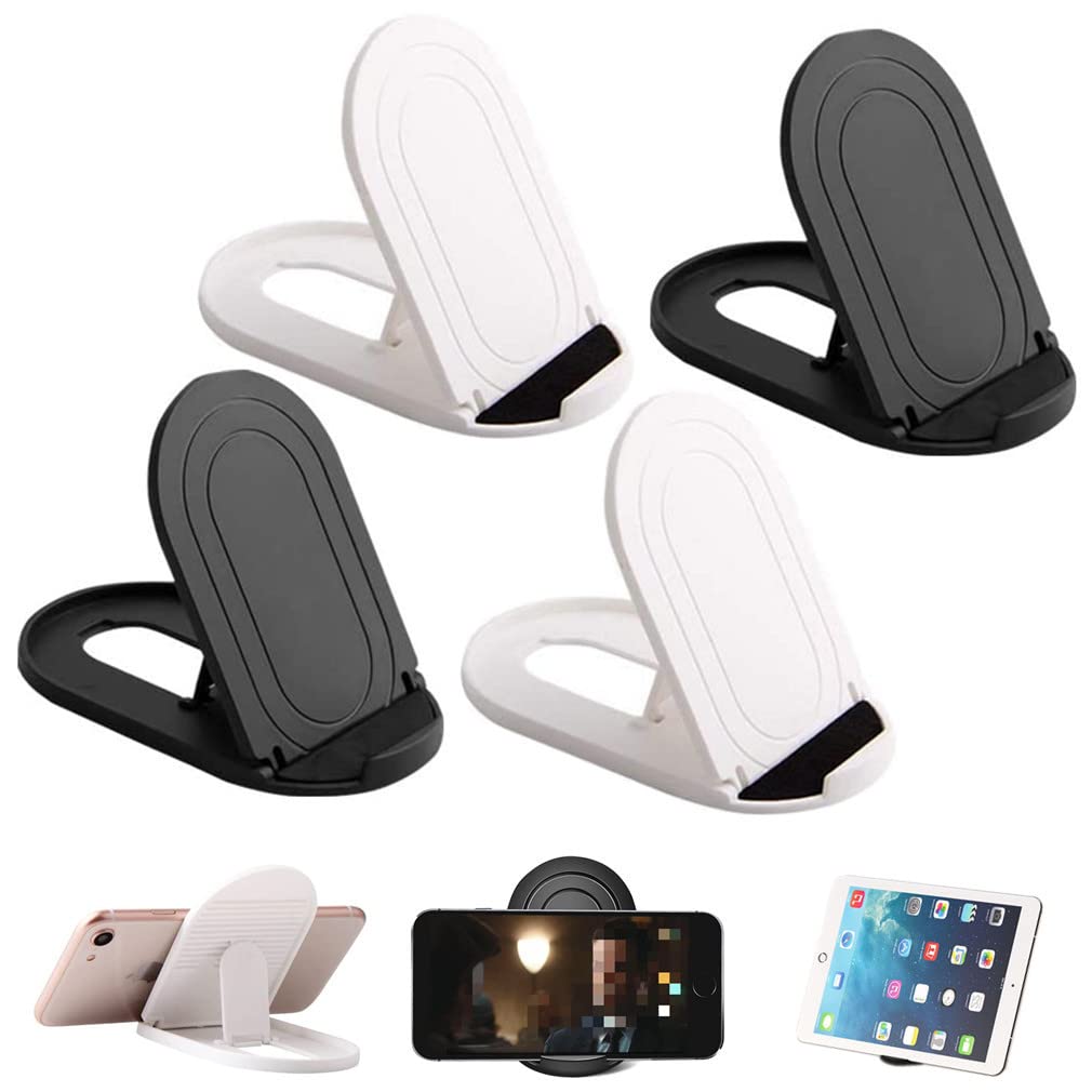 Morices 4 Pcs Foldable Cell Phone Stand, Oval Shaped Multi-Angle Universal Pocket Mobile Phone Holder, Portable Adjustable Desktop Holder Compatible with Tablets Smartphones Kindle (Black & White)