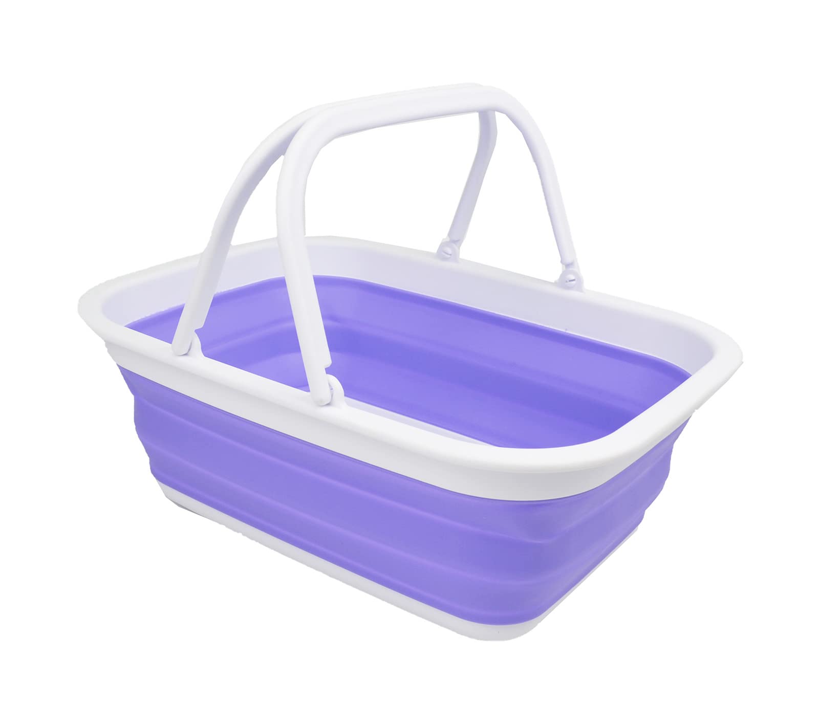 SAMMART 9.2L Collapsible Tub with Handle - Portable Outdoor Picnic Basket/Crater - Foldable Shopping Bag - Space Saving Storage Container (White/Very Peri, 1) — image 1