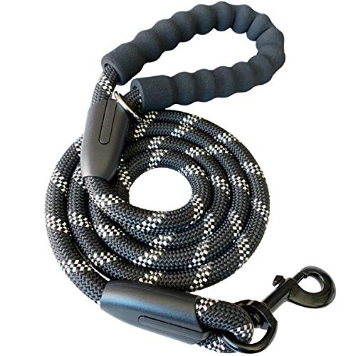 iYoShop Strong Dog Leash with Comfortable Padded Handle and Highly Reflective Threads for Medium and Large Dogs (3/8" X 6FT, Black)