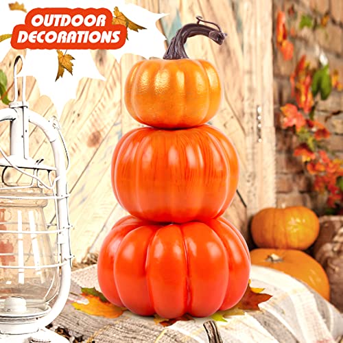 HAKACC Stacked Artificial Pumpkins, Pumpkin Tower 3 Layers Foam Pumpkin Set for Porch Home Thanksgiving Halloween Decoration