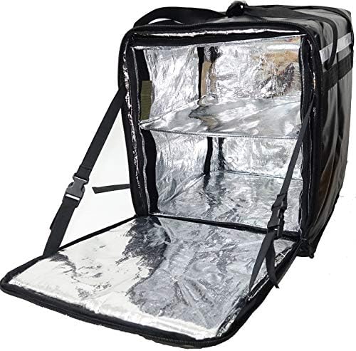 PK-76F (Used) Insulated Pizza/Food Delivery Backpack Bag, 16"x 15"x 18", with Divider and Cup Holder, Keep Hot, Collapsible(Black)