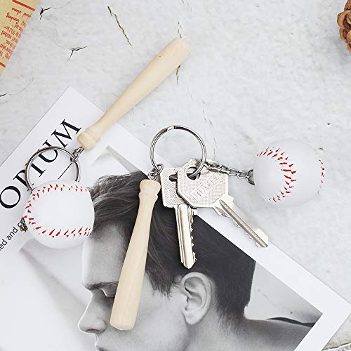 Baseball & Wooden Bat Keychains 6 Pack Baseball Party Favors for Baseball Themed Party, Birtyday Party and Goody Bags - Thumbnail 4