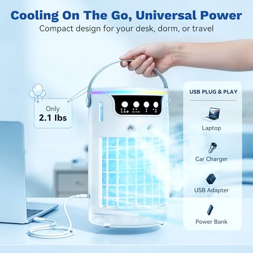 Portable Air Conditioners, Mini Evaporative Air Cooler 1200ML with Ice Cooling Mist, Fans That Blow Cold Air Like AC, Personal Swamp Cooler Quiet for Bedroom, Home Office Desk and Dorm