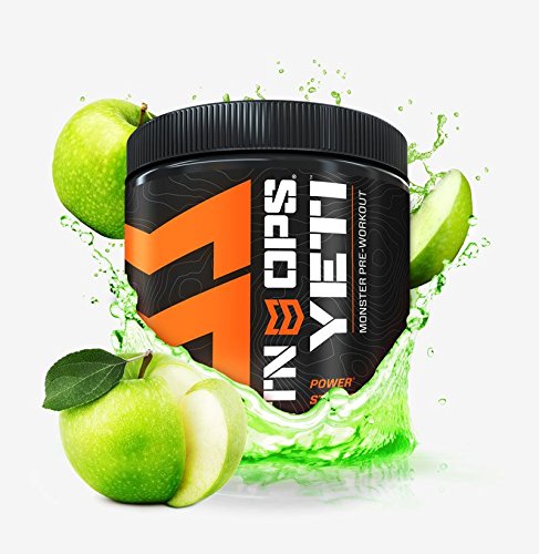 Yeti Monster Pre-Workout Supplement, Nitric Oxide Booster (No Crash)- 30 Servings per Container (Green Apple)