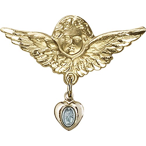 Baby Badge w/ Gold Plate over Sterling Silver Blue Miraculous Charm & Gold Filled Angel w/Wings Badge Pin 7/8 X 1 1/8 inches