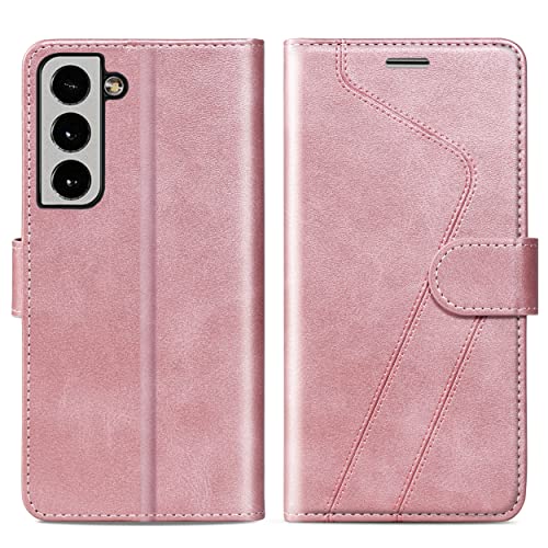 CIVICASE for Samsung Galaxy S22+/Plus Wallet Case, Flip Case with RFID Blocking Credit Card Holder, PU Leather Matching Phone Case for Samsung S22 Plus Rose Gold