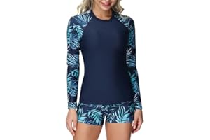 JASAMBAC Womens Rash Guard UV UPF 50+ Long Sleeve Surfing Two Piece Swimsuits with Built in Bra