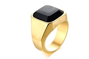 MEALGUET Mens Black Onyx Rings Stainless Steel Square Agate Signet Rings for Men,Pinky Thumb Ring Band for Dad Father Jewelry Gift for him,Anillos De Hombre, Men's Ring for Gift for Men Boys