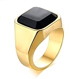 Gold Plated Stainless Steel Signet Rings with Black