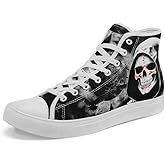 coolcustomize Unisex Skull High Tops for Women Cool Design Black Canvas Shoes Classic Lace Up Fashion Sneakers Streetwear