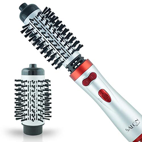 Salon Beauty Perfect Heat Large 2 inch + 1.5″ Inch Interchangeable Tourmaline Ceramic Ionic Rotating Hot Air Styler Spin Soft Bristle Long Hair Brush Dryer HM26000