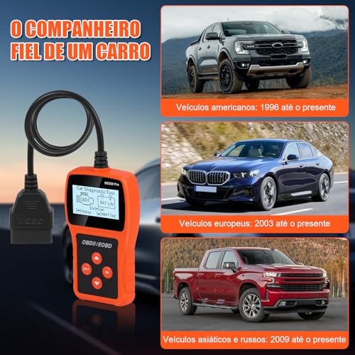Scanner Automotivo OBD2 Portátil com Tela, Scanner Automotivo, Ferramenta de Diagnóstico de Scanner, Testador de Bateria, Leitor de Código do Veículo