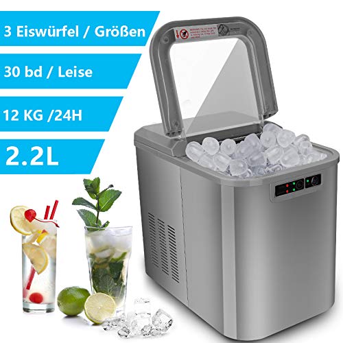 BMOT Eiswürfelmaschine, 12kg 24h Edelstahl Eiswürfelbereiter, 2.2L Wassertank, Eismaschine Ice Maker 120W, 2 Eiswürfel… – Bild 7