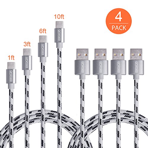 Ofspower 4Pack 1ft 3ft 6ft 10ft Braided USB Type C to A Fast Data & Charging Cord for Macbook, LG G6 V20 G5,Google Pixel, Nexus 6P 5X, Nintendo Switch, Samsung Galaxy S8+