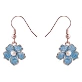 SENFAI Tiny Myosotis Forget Me Not Flower Charm Dangle Earrings Wedding Gift 3 Tone (Purple Gold)