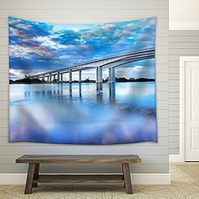 The Gateway Bridge Sir Leo Hielscher Bridges at Sunset in Brisbane Queensland Australia. - Fabric Wall Tapestry Home Decor - 51x60 inches
