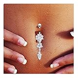 Clearance! WILLTOO Crystal Ring Body Dangle Ball Barbell Bar Belly Button Navel Ring (Silver)