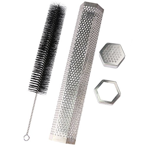 Benbo Pellet Smoker Tube With Cleaning Brush, 12'' Stainless Steel Hot Or Cold Smoking Tube - For Any Grill Or Smoker - Cuboid (Hexagon)