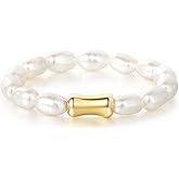 NLIEO Baroque Pearl Dainty Beaded Rings for Women Stackable Stretch Jewelry Flexible Elastic Ring Sizes 6-9