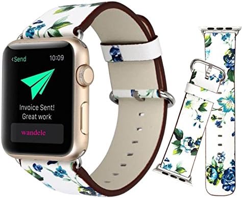 Wandele for Apple Watch Band 38mm S/M Soft PU Leather Flower Prints Bracelet Strap Wrist Bands Belt Replacement With Stainless Adapter for All Models Series 2 Series 1 Nike+ Sport Edition(5# 38mm))