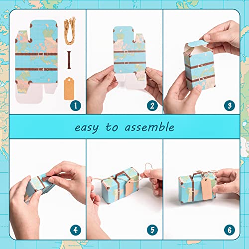 VGOODALL Suitcase Favor Boxes, 50PCS World Map Mini Suitcase Boxes Wedding Candy Boxes for Travel Theme Wedding Baby Bridal Shower