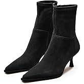 JORISTIMO Ankle Boots for Women Kitten Heel Short Boots Dressy Pointed Toe Booties Side Zipper
