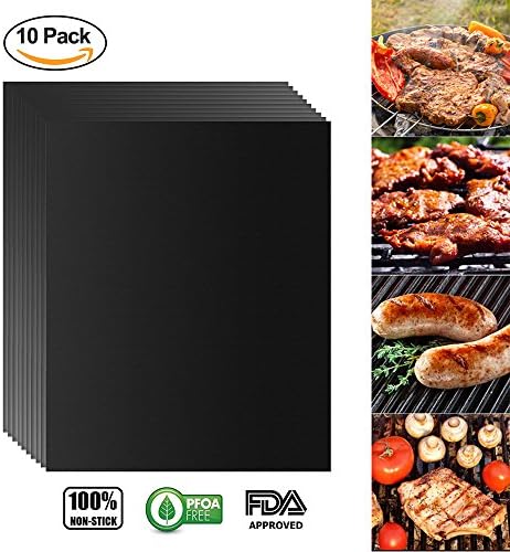 Wolftop BBQ Grill Mat Set of 10 - Non-Stick, FDA-Approved, PFOA Free, Reusable Grill and Baking Mat - Perfect for Charcoal, Electric and Gas Grill - 15.75 x 13 Inch