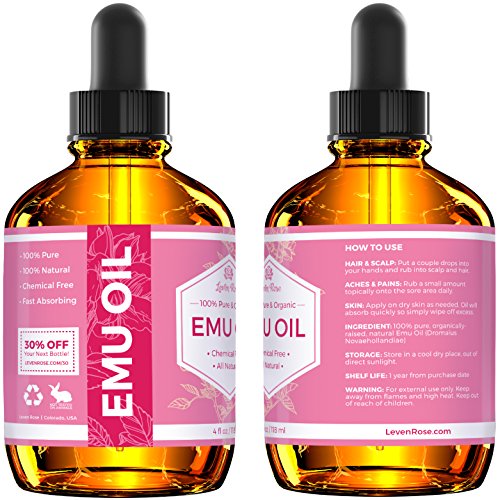 Emu Oil by Leven Rose, 100 Pure Natural Hair Strengthener Scar Minimizer Anti Aging Skin