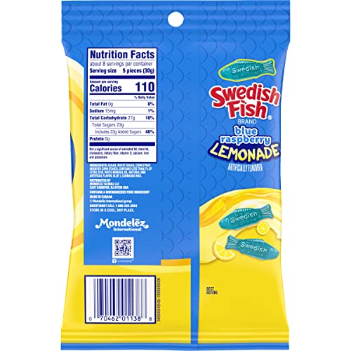 SWEDISH FISH BLUE RASPBERRY LEMONADE SOFT & CHEWY GUMMY CANDY, 8.04 OZ