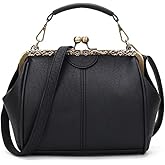 ROUROU Retro Hollow Handbag for Women - Leather Shoulder Bag Evening Clutch Crossbody Purse with Kiss Lock Closure