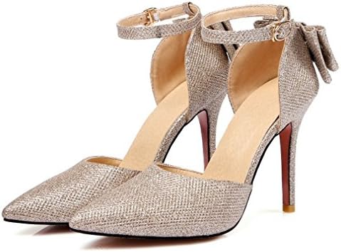 Xianshu Women's Bow Tie High Heel Shoes Satin Ankle Strap Pointes Toe Pumps Stiletto Court Shoes