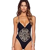 Blooming Jelly Women's Crochet Hollow Out Deep V Hater One Piece Swimsuit Bathing Suit