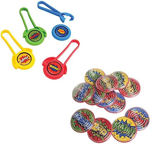TwiceBooked Superhero Party Game Bundle - 12 Superhero Disc Shooters &amp; 12 Superhero Maze Puzzles