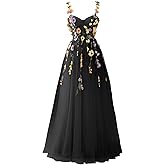 Fivsole 3D Floral Applique Prom Dresses Flower Tulle Long Wedding Formal Evening Gown