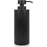 Large Soap Dispenser for Bathroom, Matte Black Body Wash Dispenser, Modern Luxurious Refillable Pump Bottle with Embossed Text, Resin Liquid Dispenser Easy-to-Press for Bathroom and Shower