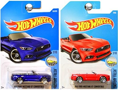 Hot Wheels 2016 Factory Fresh 2015 Ford Mustang GT Convertible in Blue and Red SET OF 2
