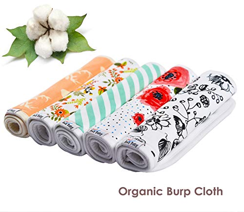 Ana Baby 100% Organic Baby Burp Cloth Large 21''x10'' Size, Premium Absorbent Triple Layer Burping Rags 5 Pack for New Born Baby Girl Gift Set (Burp Cloth Floral)