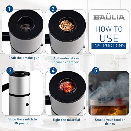 Baulia SI825 Hand Held Gun, Kitchen Smoker for Meat & Cocktails-Indoor Food & Drink Smoking Machine for Sous Vide Accessories - Add Some Rich SMO, 3x3x3 - Thumbnail 5
