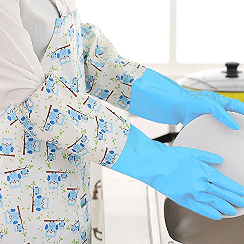 image for HDY Reusable 2 Pairs Rubber Cleaning Gloves, Household Flock Lined Dis