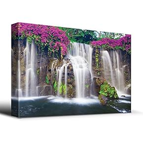 Misty Waterfall Picturesque Flowers - Canvas Art Home Art - 12x18 inches