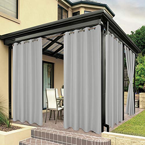 Photo 1 of BONZER Outdoor Curtains for Patio Water Resistant Heavy Privacy Sunlight Blocking Grommet Outside Curtains for Porch, Pergola, Gazebo, 1 Panel, 54W x 120L inch, Silver