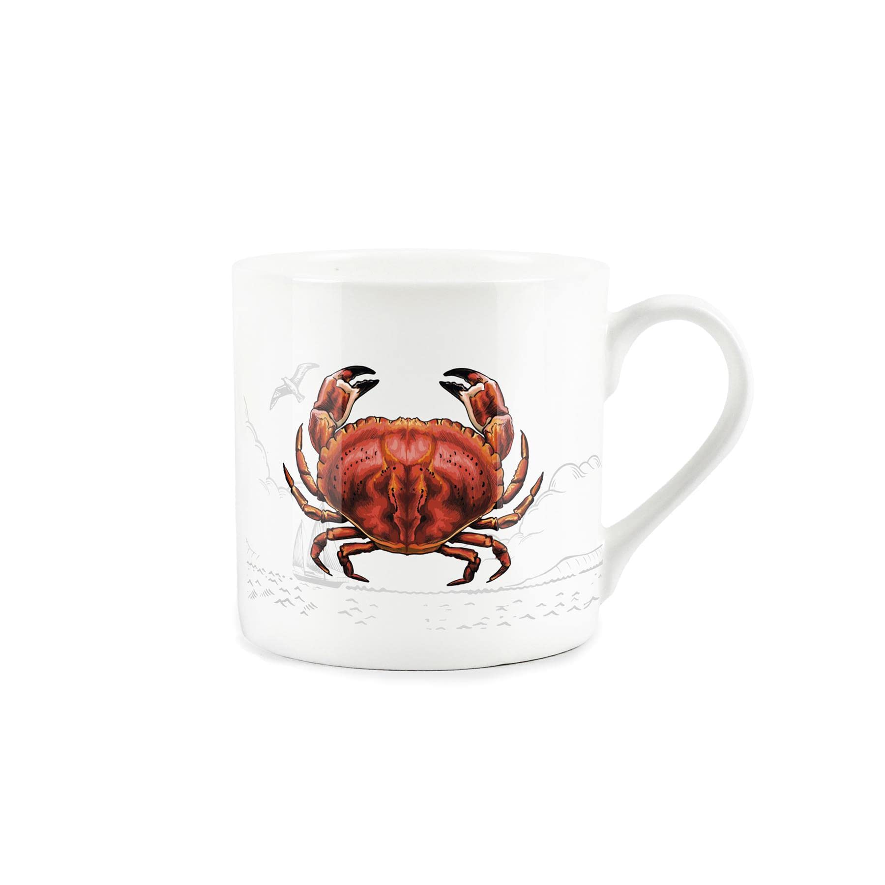 Purely Home Coastal Animals Crab Seaside Themed Mug - Fine Bone China White Coffee/Tea Present Gift